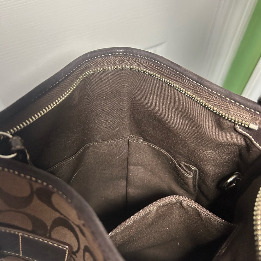 Vintage Coach Soho Signature Duffel bag brown canvas Logo leather trim - Picture 12 of 16